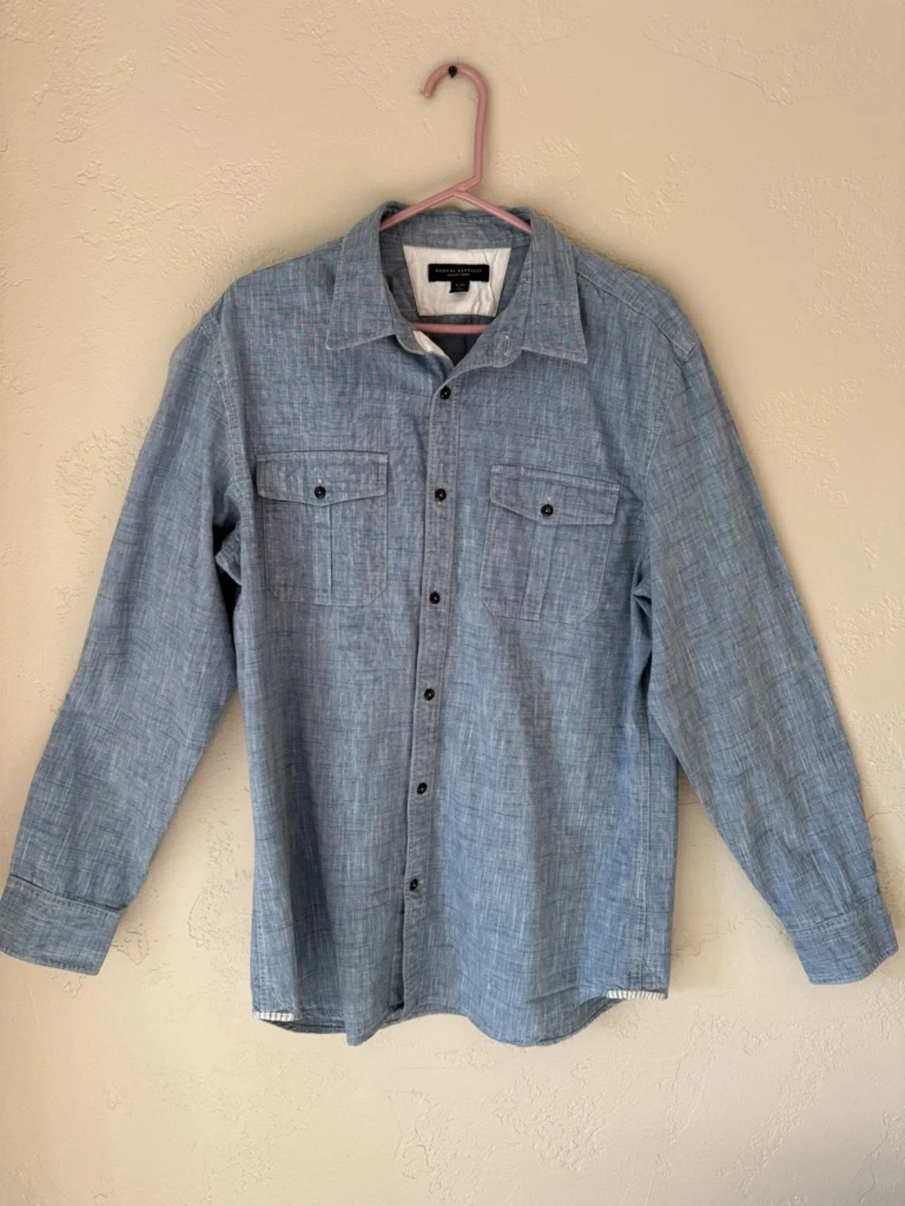 Banana Republic Light‎ Blue Striped Utility Shirt 16-16 1/2. 100% Cotton